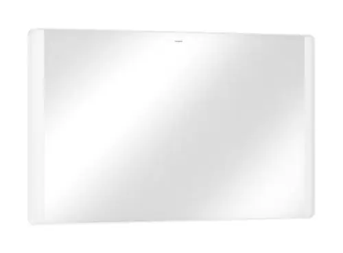 Spiegel mit klarer reflektierender Oberfläche und seitlicher LED-Beleuchtung in einem schlichten Design, empfohlen von Hansgrohe.